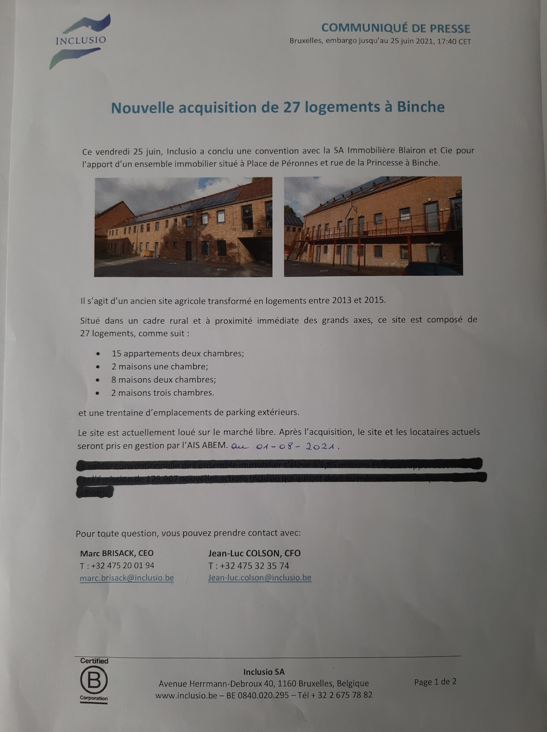 Mandat de gestion de 27 logements à Péronnes